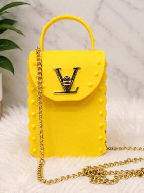 Yellow Jelly Phone Crossbody Bag Gold Chain Purse